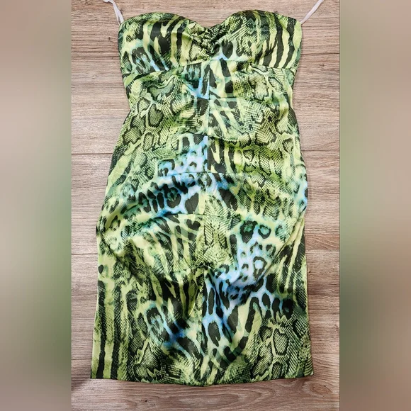 lime green animal print dress Jade Animal Print Sleeveless Satin Midi Dress main image 1